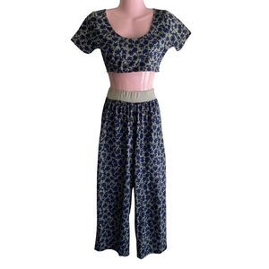 Esprit Crop Top Pants Set Womens Large Medium Floral Made In USA 2 Piece Out